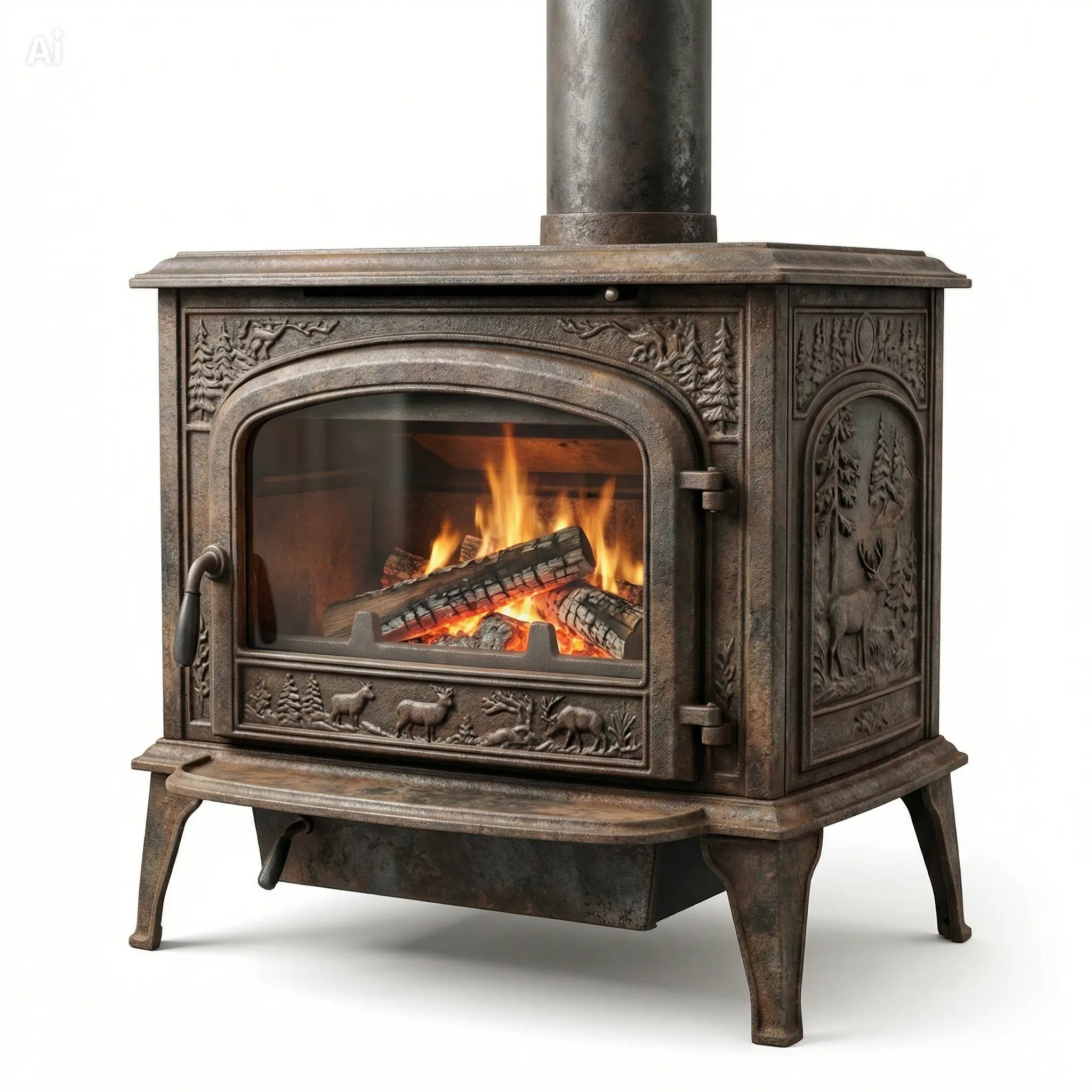 Poêle à bois rustique style traditionnel